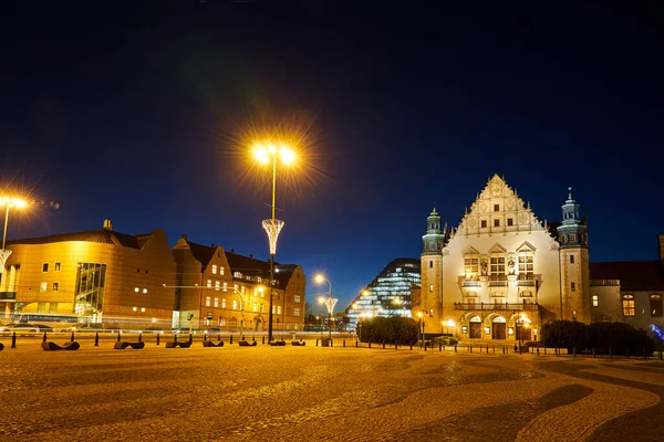 Neorenaissance Facade Historic Building Night Poznan — Stock Photo, Image