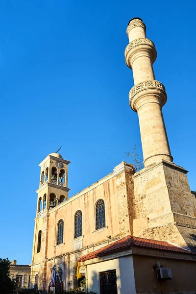 Orthodox Church Bell Tower Minaret Town Chania Island Crete Greece — Stock Photo, Image