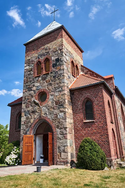 Historic Stone Church Belfry Village Grochowo Poland — Stock Photo, Image