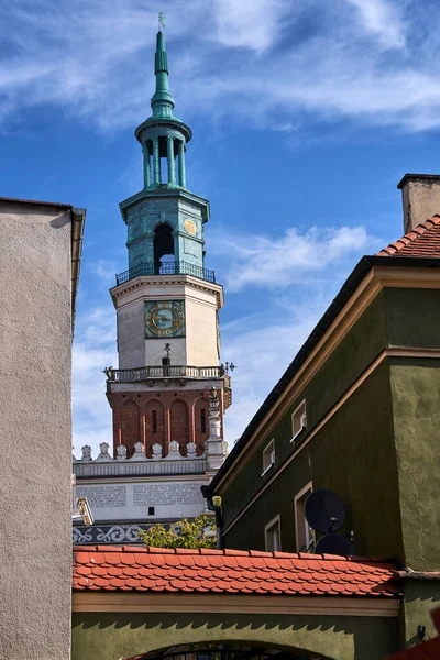 Klocktornet Renässansens Rådhus Torget Poznan — Stockfoto