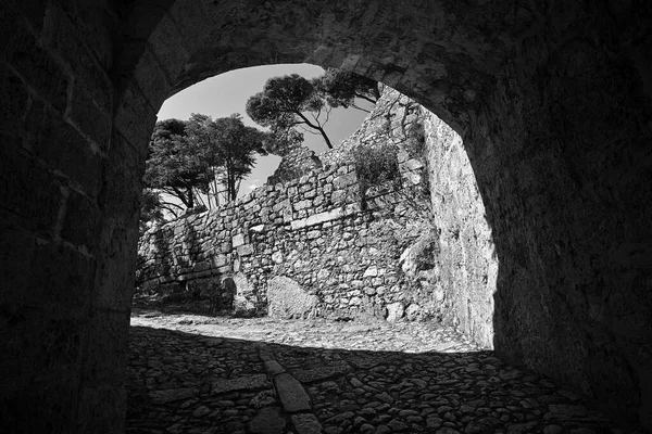 Stenport Till Det Medeltida Venetianska Georges Slott Kefalonia Grekland Monokrom — Stockfoto