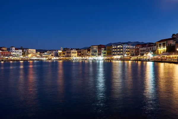 Taverns Houses Evening Port Chania Town Greece — Stock Photo, Image
