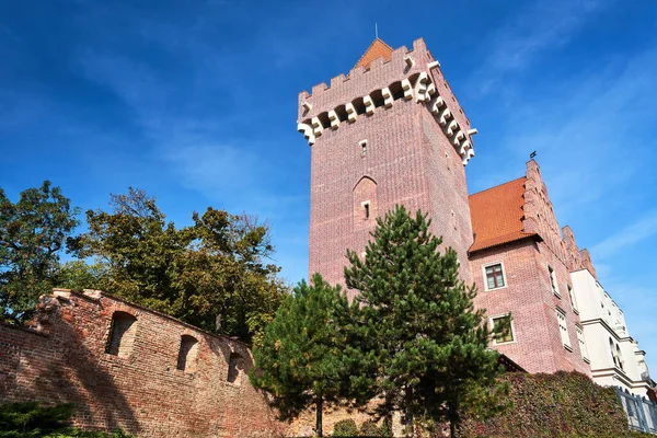 Středověká Obranná Zeď Věž Červených Cihel Zrekonstruovaný Královský Hrad Poznani — Stock fotografie