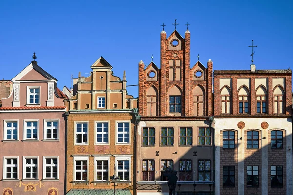 Fragment Facade Historic Tenement Houses Poznan — Stock Photo, Image