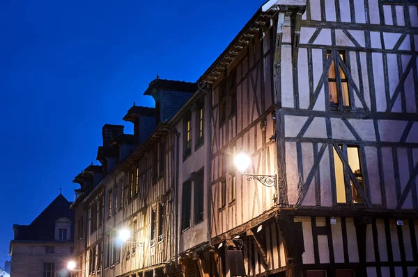 Facades Tenement Houses Night Old Town Troyes France — Stock Photo, Image