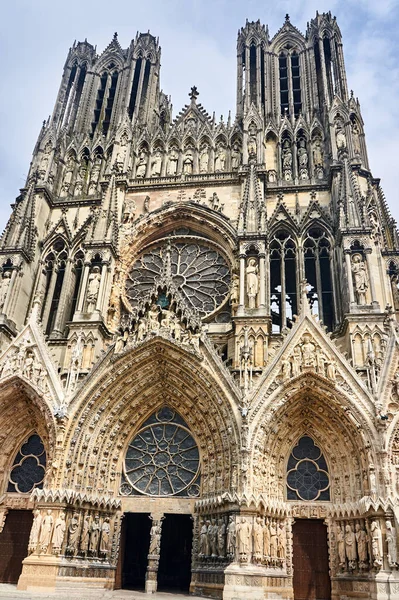 Fassade Der Gotischen Kathedrale Notre Dame Reims Frankreich — Stockfoto