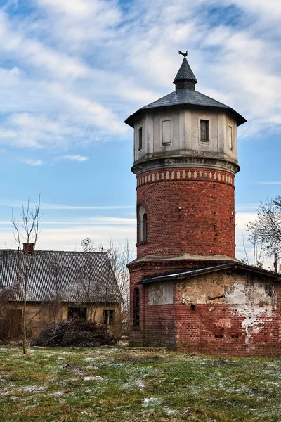 Torre Tijolo Vermelho Histórico Redondo Polônia Inverno — Fotografia de Stock