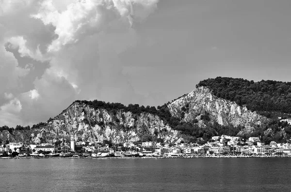 Vista Del Puerto Capital Isla Zakynthos Grecia Monocromo — Foto de Stock