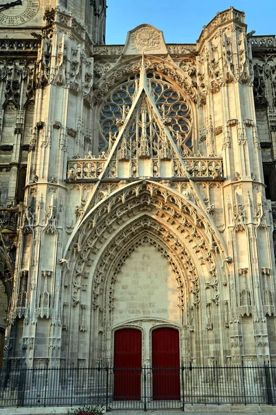 Gotische Portaal Van Kathedraal Van Troyes Frankrijk — Stockfoto