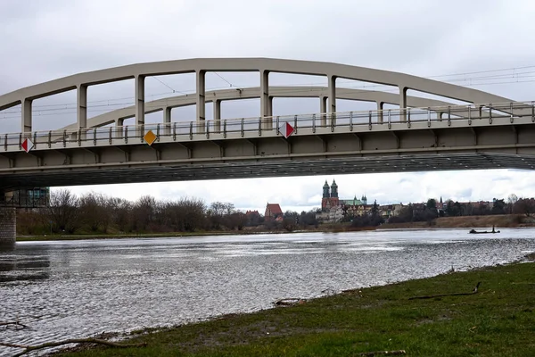 Estrutura Aço Ponte Sobre Rio Warta Cidade Poznan Polônia — Fotografia de Stock