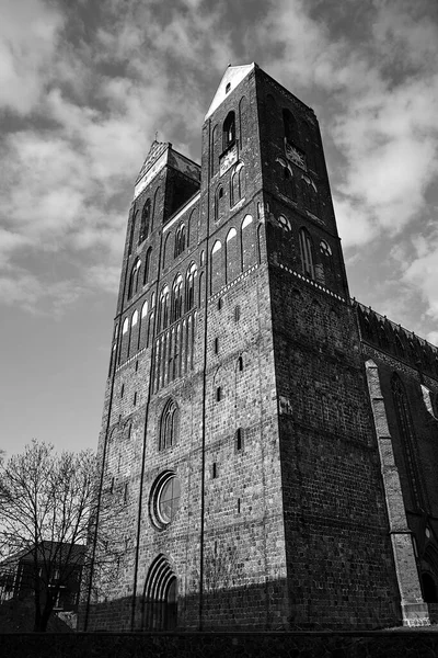 Towers Medieval Marien Kirche Evangelical Church City Prenzlau Germany Monochrome — 图库照片