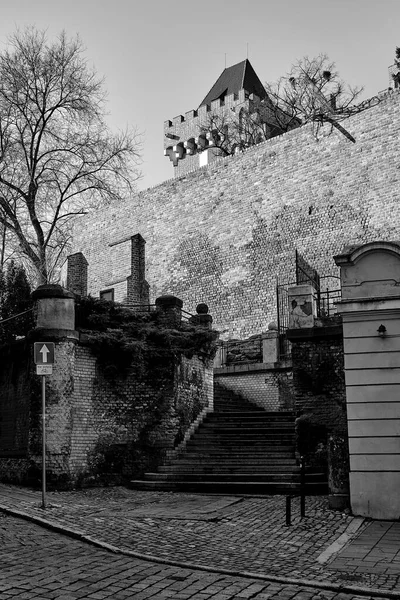 Stone Stairs Medieval Brick Wall Poznan Monochrome — Foto Stock