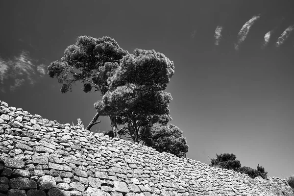 Kamienny Mur Średniowiecznego Weneckiego Zamku Jerzego Wyspie Kefalonia Grecji Monochromatyczny — Zdjęcie stockowe