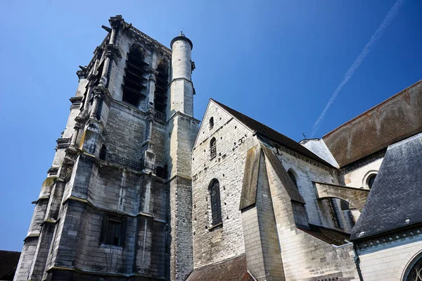 Kamienna Wieża Zabytkowego Kościoła Troyes Francja — Zdjęcie stockowe