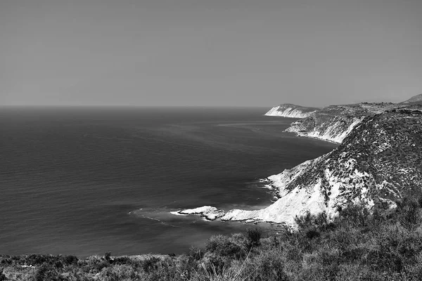 Côte Rocheuse Sur Île Céphalonie Grèce Monochrome — Photo