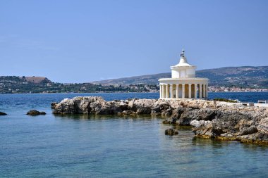  Yunanistan 'ın Kefalonia adasındaki tarihi St. Theodora deniz feneri