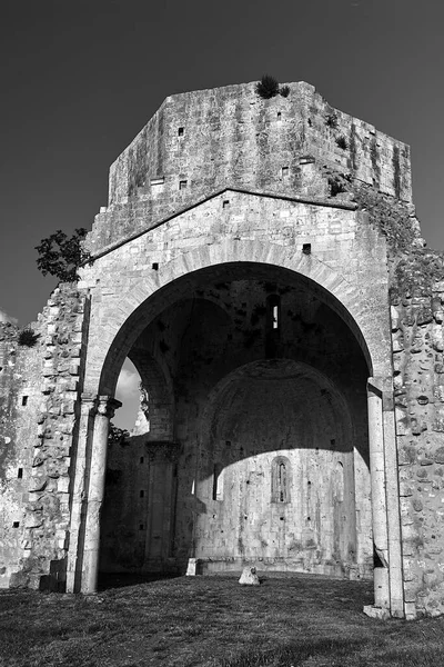 Ruines Une Église Médiévale Pierre Côté Ville Magliano Toscane Italie — Photo