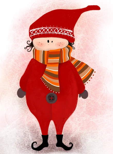 Illustrated cute little elf with scarf — Stock Photo, Image