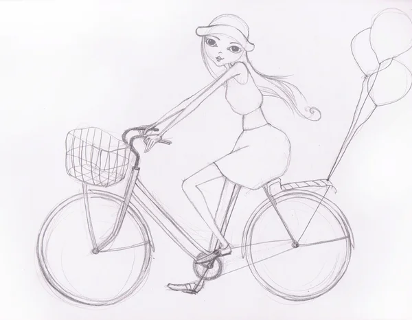 Illustrated cute girl on Bicycle