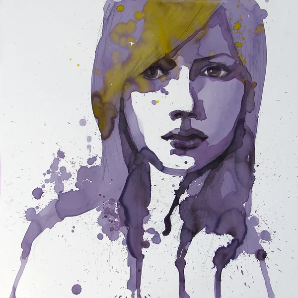 Watercolor portrait of beautiful girl — Stock Photo, Image