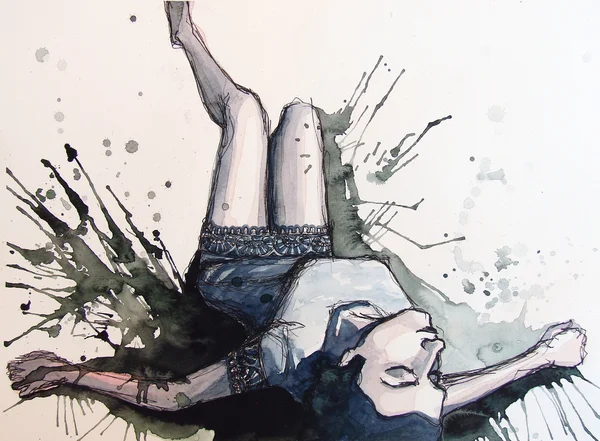 美しい少女の水彩画のイラスト — ストック写真