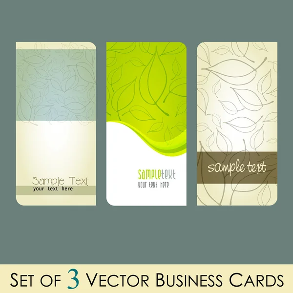 Conjunto vectorial de elegantes tarjetas de visita frescas con hojas — Vector de stock