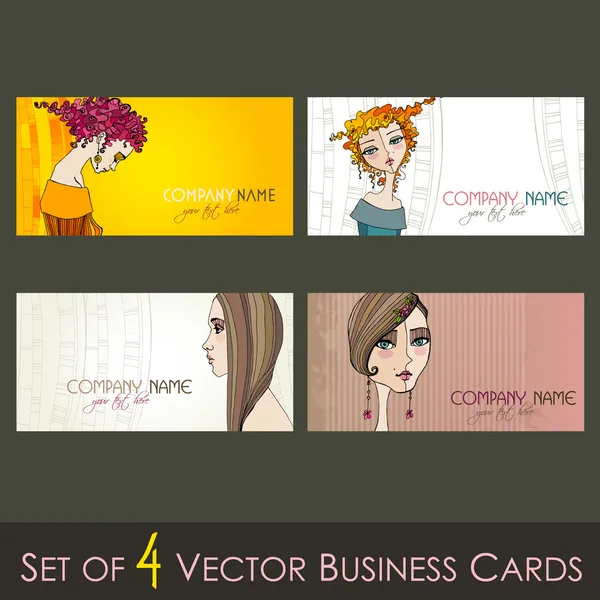 Vector set of elegant fresh business cards with fashion girls — Stock Vector