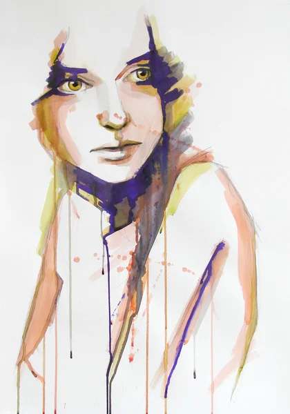 Watercolor portrait of beautiful girl — Stock Photo, Image