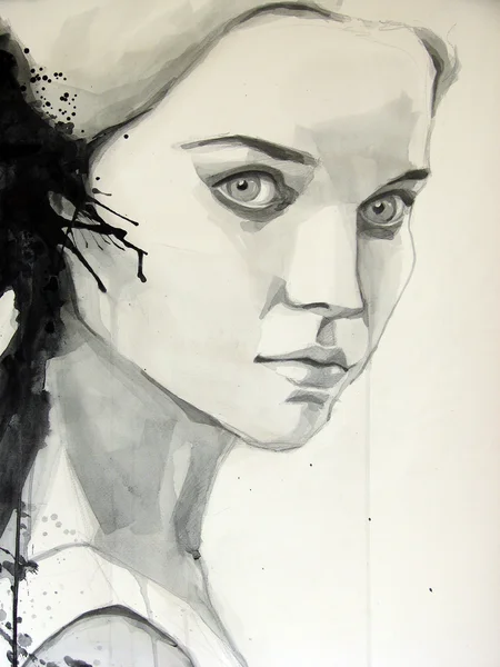 Watercolor portrait of beautiful girl — Stock Photo, Image