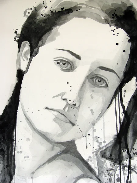 Watercolor portrait of beautiful girl — Stock Photo, Image