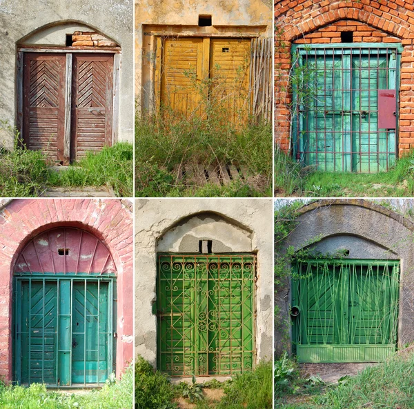 Collage con hermosas puertas rústicas — Foto de Stock