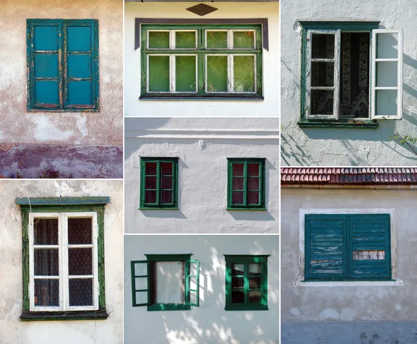 Collage met prachtige rustieke ramen — Stockfoto