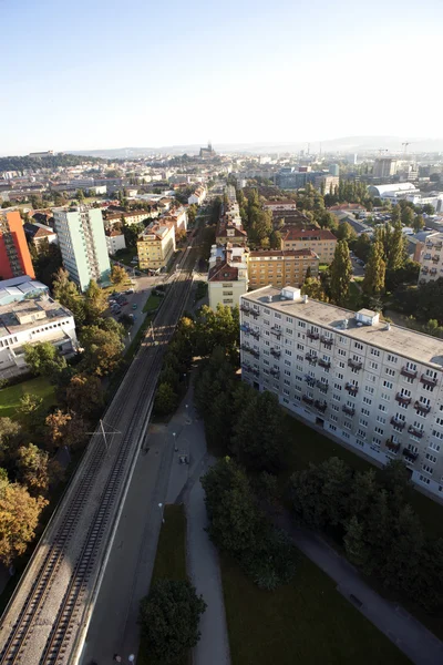 Vista aérea muy detallada de la ciudad con encrucijadas, carreteras —  Fotos de Stock
