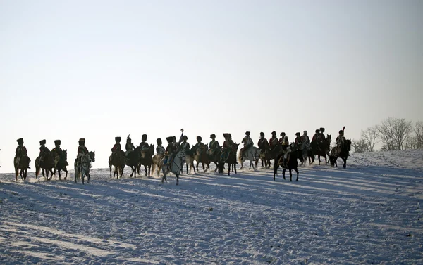 Silhouettes of horse warriors, Battle of Austerlitz — Stock Photo, Image