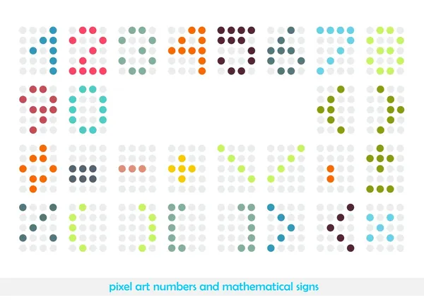 yuvarlak pixel art sayılar ve matematiksel işaretleri