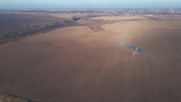 Hang Glider Wing Lands Airfield Aerial Footage — Stockvideo