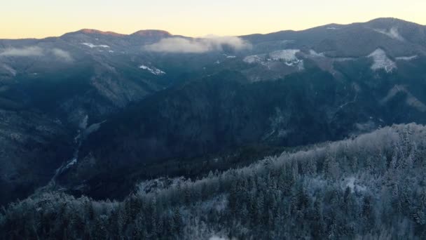 Cold Morning Winter Mountains Aerial Footage — Stockvideo