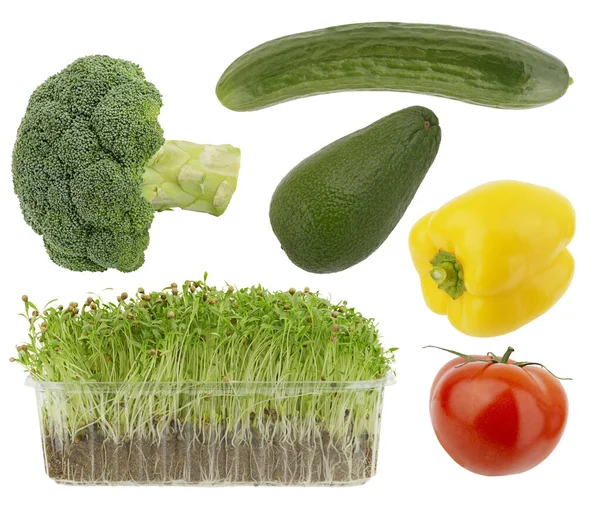 Colección Verduras Frescas Microverde Aislado Sobre Fondo Blanco —  Fotos de Stock