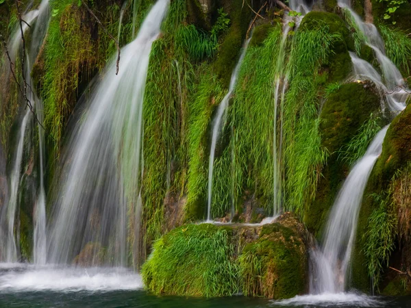 Plitvice Göllerinde Sihirli Şelaleler Crouatia Bir Turist Avrupa Görmeli — Stok fotoğraf