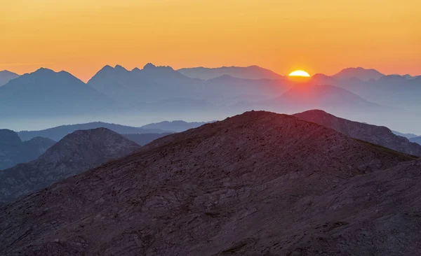 Schöner Sonnenaufgang Hoch Den Bergen Julische Alpen Und Soca Tal — Stockfoto
