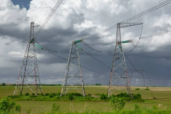 High Voltage Power Line Poles Countryside Field Ukraine — Stock Photo, Image