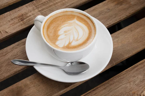 Delicious Cappuccino White Caup Table Cafe — Fotografia de Stock