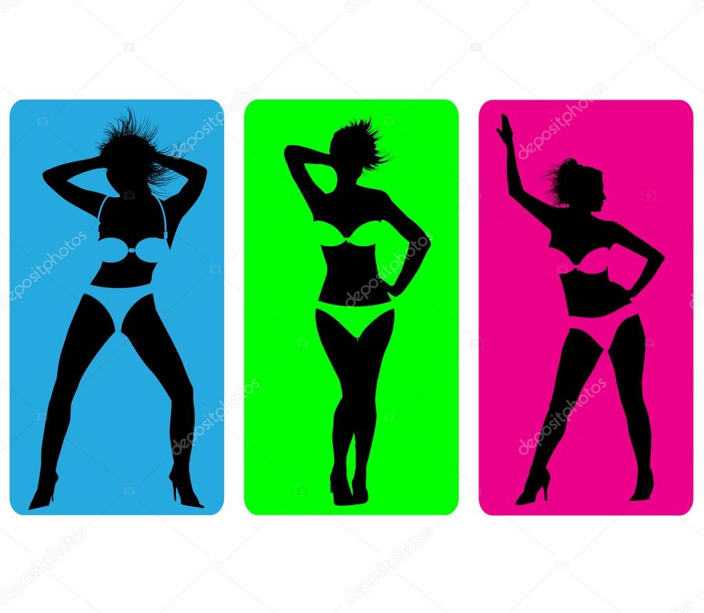 Female strip bikini silhouettes.Vector