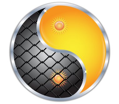 Yin and Yang button - Take care of freedom.Vector clipart