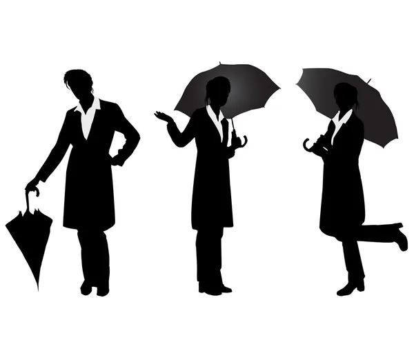 Silhouettes de filles avec parapluie. Vecteur — Image vectorielle