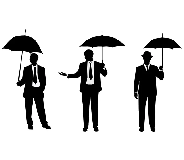 Silhouettes d'hommes avec un parapluie — Image vectorielle