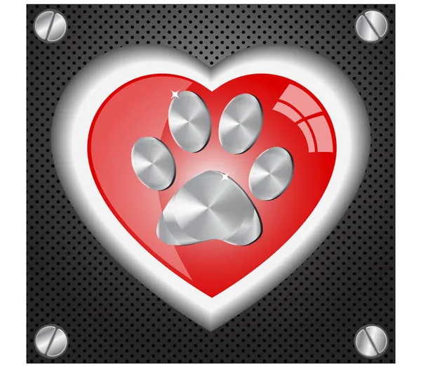 Metal Paw print love — Stock Vector