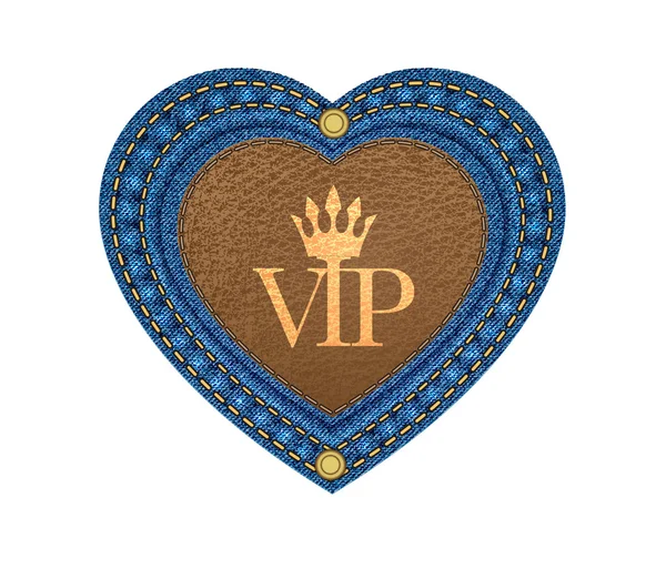 Jeans heart vip auf denim background.vector — Stockvektor