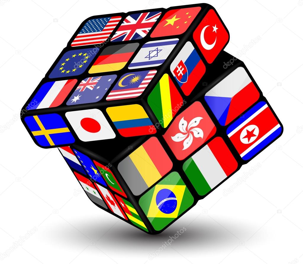 Cube with national flags.Vector