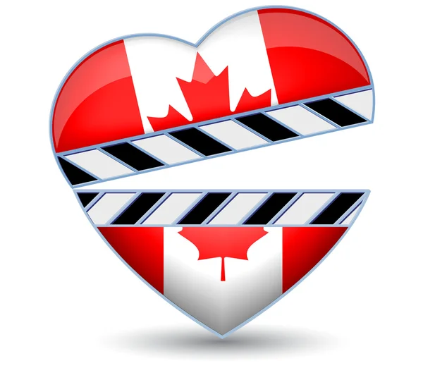 Clapper board avec drapeau coeur Canada .Vector — Image vectorielle